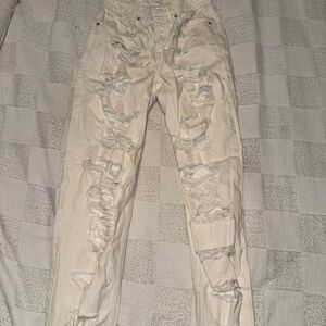 Distressed White Jeans
